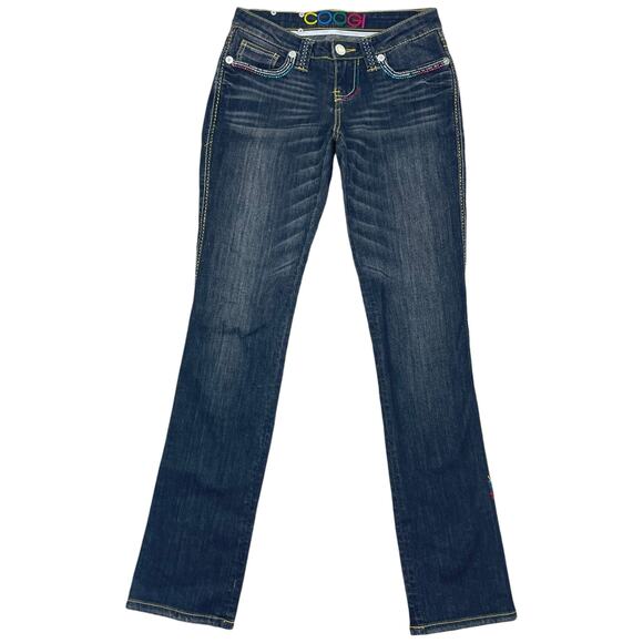 COOGI Rainbow Embellished Straight Leg Jeans Dark Wash Size 1/2 28x32 - Picture 1 of 11